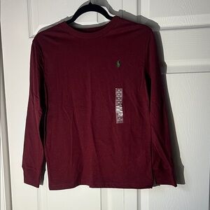 Boys Polo Burgundy Long Sleeve Shirt with Green Logo